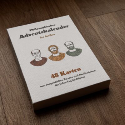 dhoop&art Dresden - Philosophischer Adventskalender der Stoiker 2025 mit 48 Karten - Ansicht Verpackung